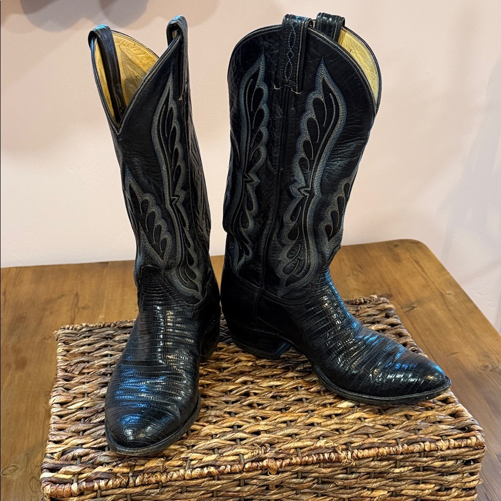 Tony Lama Black Western Leather Cowboy Boots